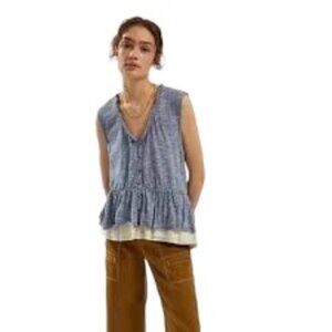 NWT Pilcro Blue Ruffle Tiered Tank Small